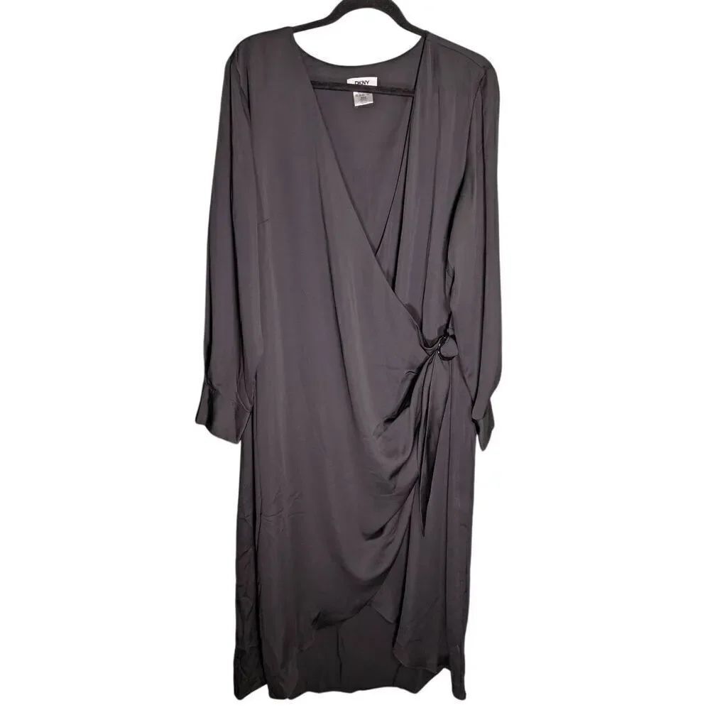 NEW DKNY Donna Karen NY Long Sleeve Above Knee Cocktail Dress Black V-neck Women